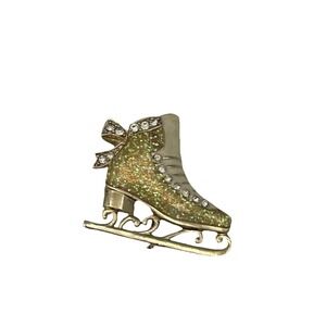 Gold Ice Skates Shoes Brooches Sport Theme Crystal Shoe Shape Brooches Pin